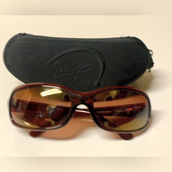 1990s Vintage Unisex Adult MAUI JIM Polished Sepia Brown Sunglasses w/ Zip Case - Picture 7 of 16